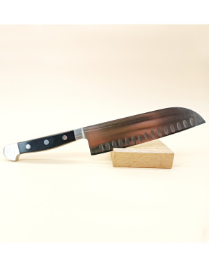 Güde : Alpha Black, Santoku lame alvéolée 18 cm, forgé à double mitre