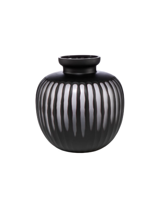 Goebel : Carved, vase boule noir en verre 28 cm