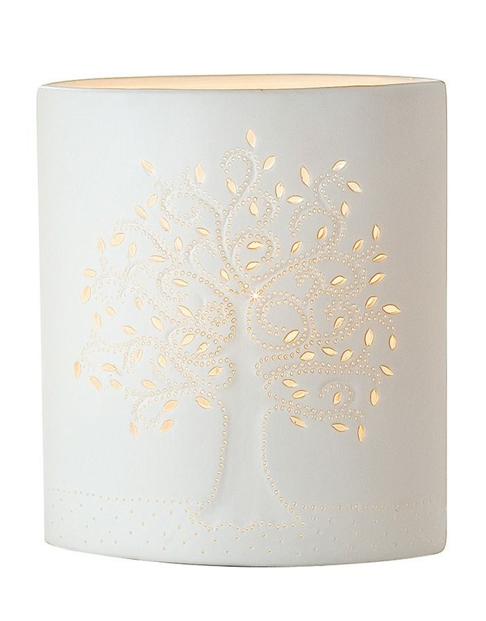 Gilde : Arbre de vie, Lampe Ellipse en porcelaine 20 cm 