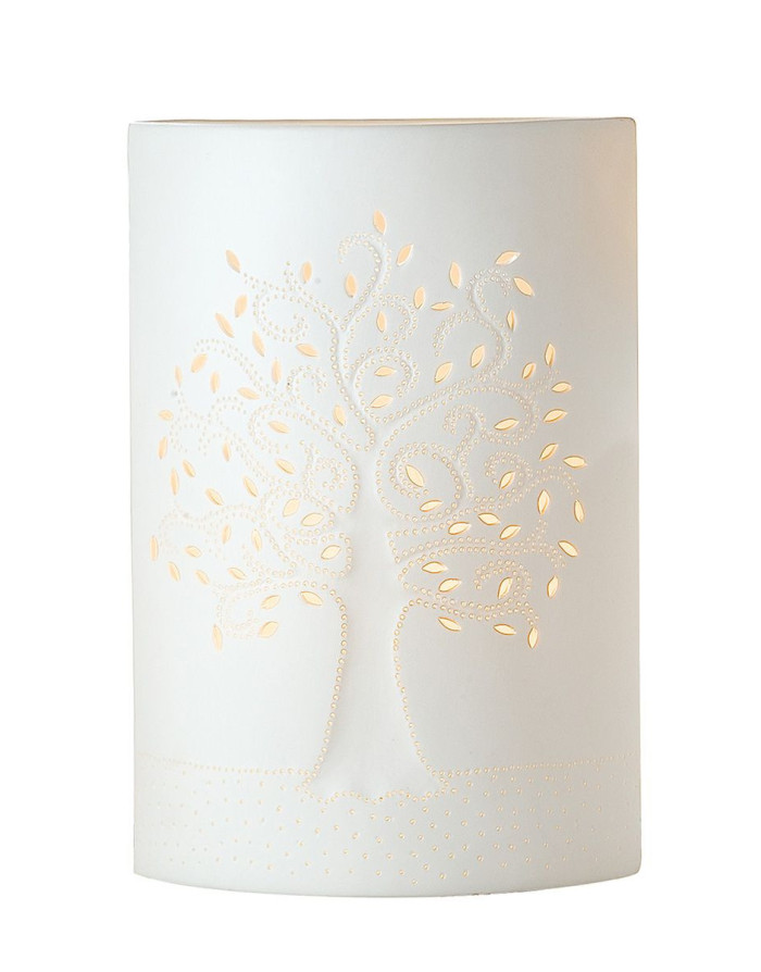 Gilde : Arbre de vie, Lampe Ellipse en porcelaine 28 cm 