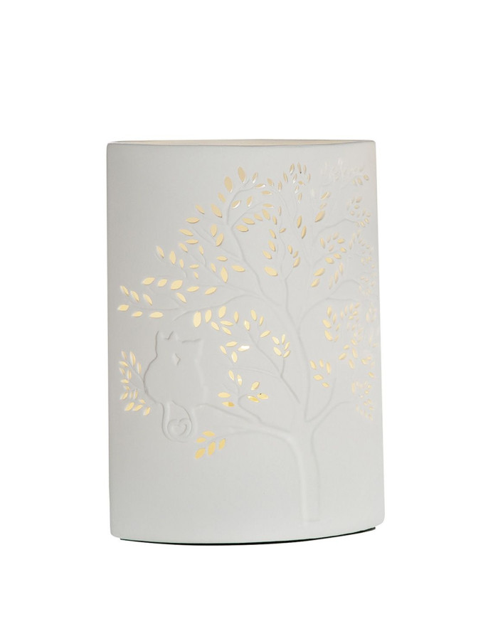 Gilde : Arbre avec chat, Lampe Ellipse en porcelaine 28 cm 