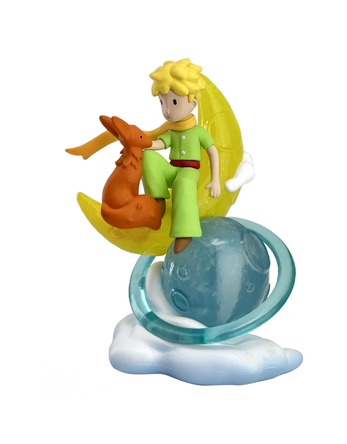 Figurine Petit Prince et le Renard sur la lune en PVC