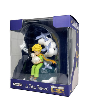 Figurine Le Petit Prince et le mouton sur la planète signée Plastoy