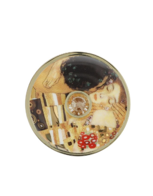Broche bijou Femme Klimt : Le Baiser. Broche en Porcelaine signée Goebel
