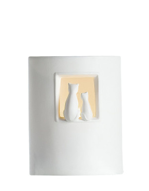 Lampe à poser en porcelaine blanche : Lampe ellipse Duo de chats signée Gilde