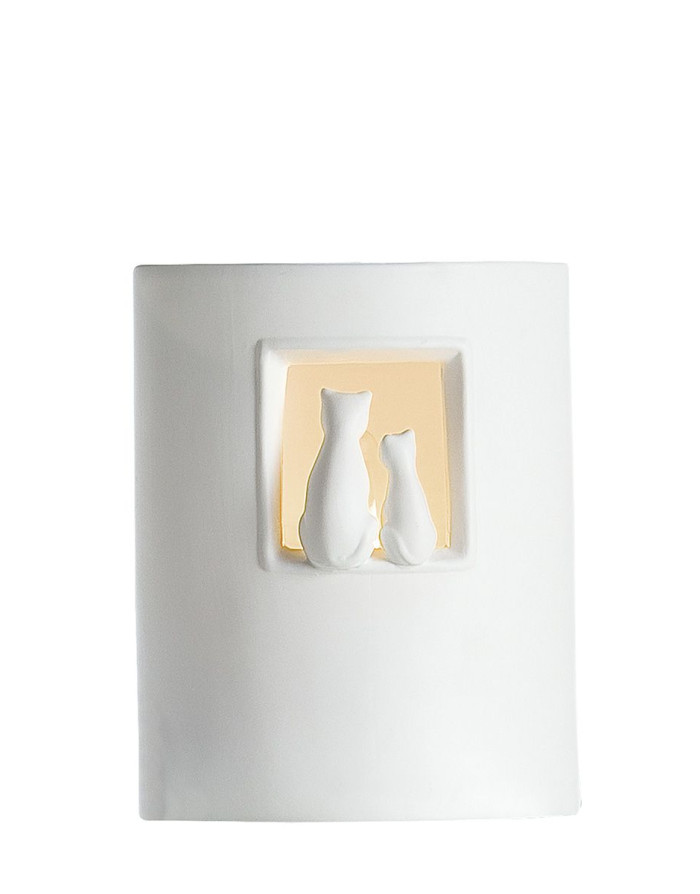 Lampe à poser en porcelaine blanche : Lampe ellipse Duo de chats signée Gilde