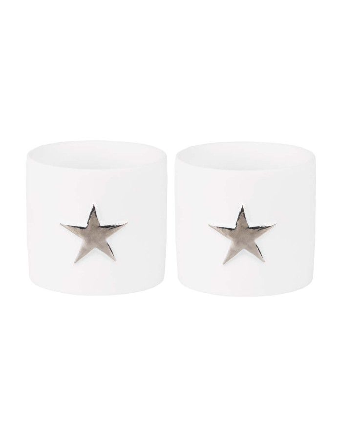 Set de 2 bougeoirs en porcelaine Starlight argenté signé Rader