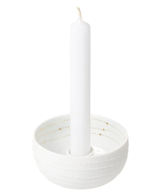 Bougeoir en porcelaine blanche, demi sphère motif pointillé