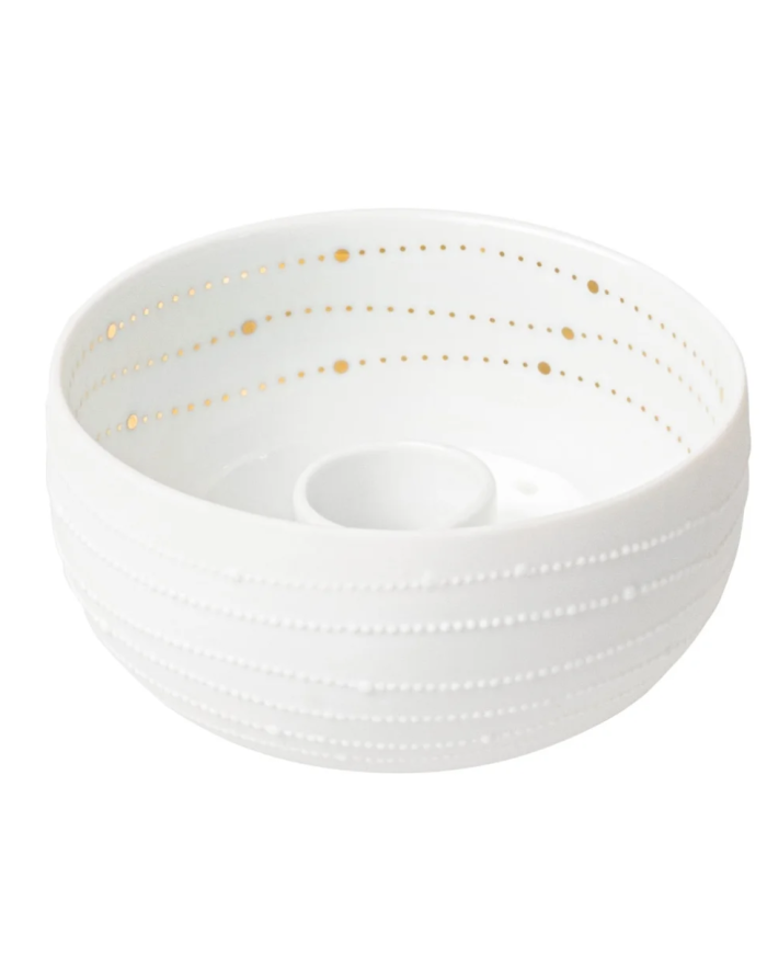 Bougeoir en porcelaine blanche, demi sphère motif pointillé