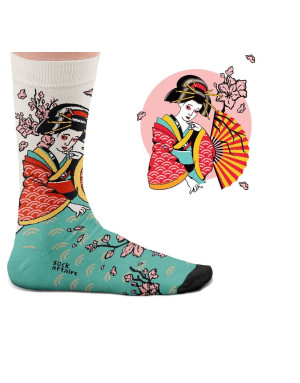 Chaussettes tatouage Geisha par Sock Affairs. Chaussettes hautes en coton majoritaire